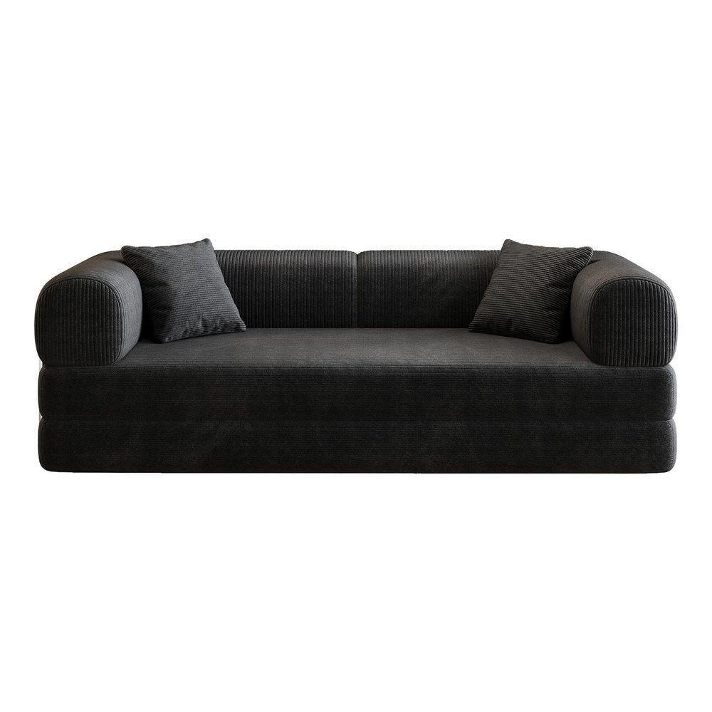 79" Camel Corduroy Convertible Futon Sleeper Sofa With Toss Pillows