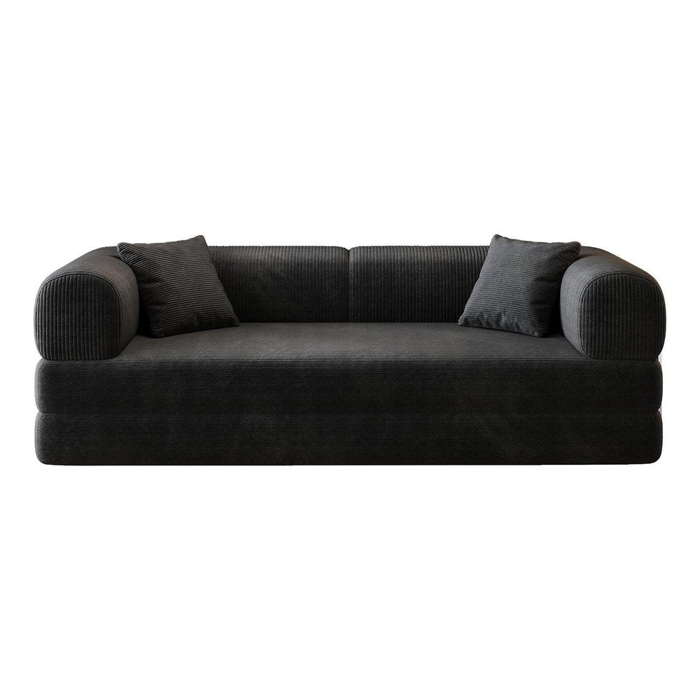 79" Camel Corduroy Convertible Futon Sleeper Sofa With Toss Pillows