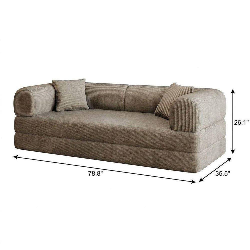 79" Camel Corduroy Convertible Futon Sleeper Sofa With Toss Pillows