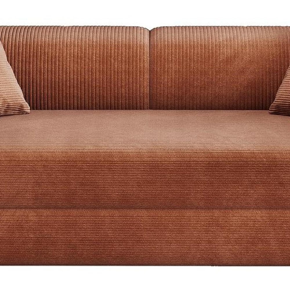 79" Camel Corduroy Convertible Futon Sleeper Sofa With Toss Pillows