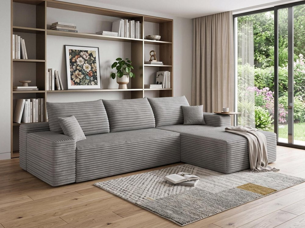 Gray Corduroy Modular L Shaped Sofa and Chaise Sectional