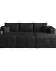 95" Black Corduroy Modular Chaise Style Sofa With Ottoman And Toss Pillows