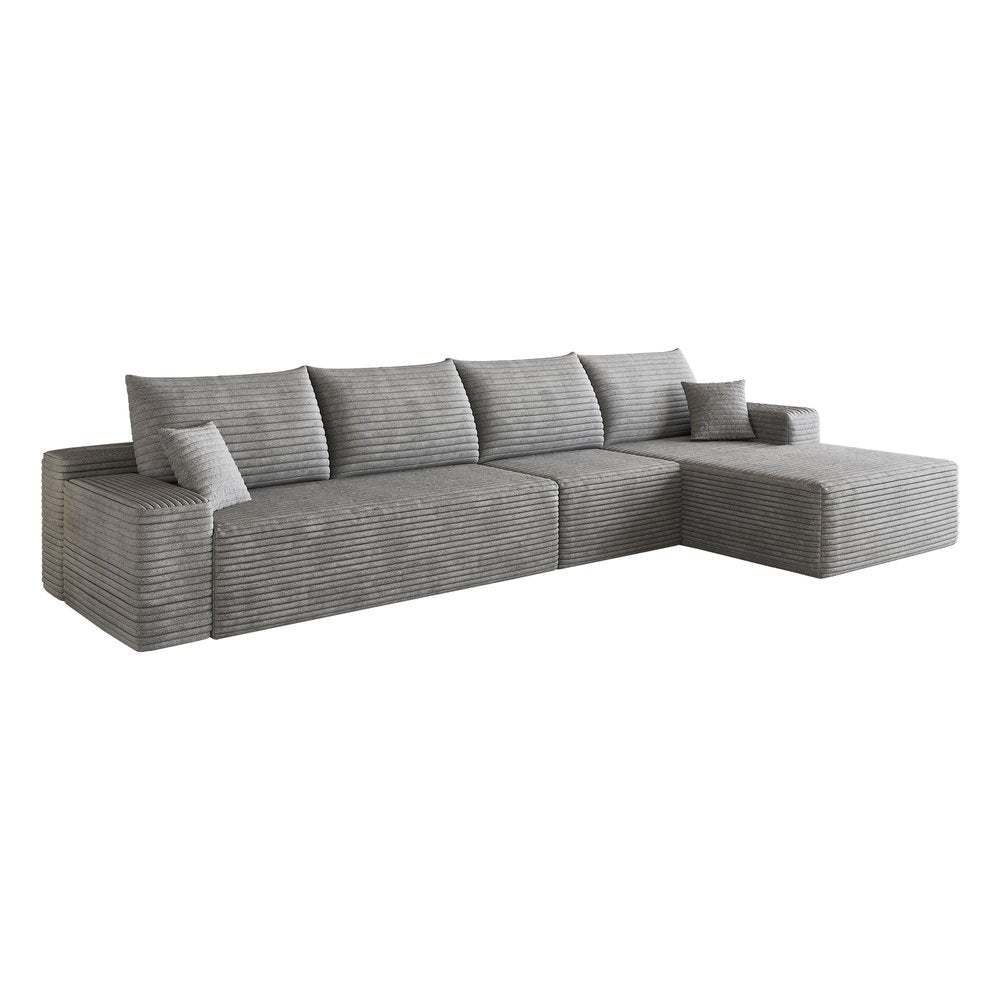 Gray Corduroy Modular L Shaped Sofa and Chaise Sectional