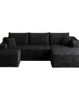 95" Black Corduroy Modular Chaise Style Sofa With Ottoman And Toss Pillows