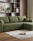 Green Corduroy Modular L Shaped Sofa and Chaise Sectional