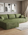Green Corduroy Modular L Shaped Sofa and Chaise Sectional