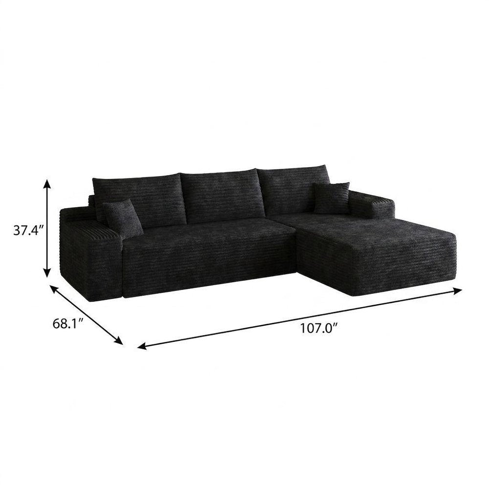 Black Corduroy Modular L Shaped Sofa and Chaise Sectional