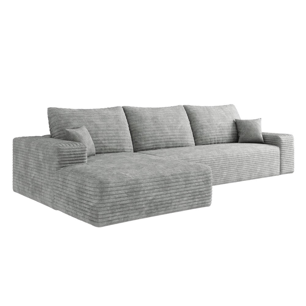 Gray Corduroy Modular L Shaped Sofa and Chaise Sectional