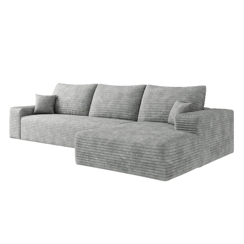 Gray Corduroy Modular L Shaped Sofa and Chaise Sectional