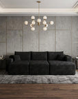 95" Black Corduroy Modular Chaise Style Sofa With Ottoman And Toss Pillows