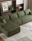 Green Corduroy Modular L Shaped Sofa and Chaise Sectional