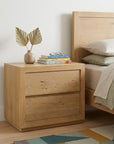 25" Oak Wood Two Drawer Nightstand
