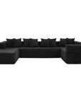 Black Corduroy Modular U Shaped Three Piece Corner Sectional With Console And Toss Pillows