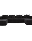 Black Corduroy Modular U Shaped Three Piece Corner Sectional With Console And Toss Pillows