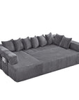 Black Corduroy Modular U Shaped Three Piece Corner Sectional With Console And Toss Pillows
