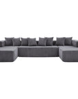 Black Corduroy Modular U Shaped Three Piece Corner Sectional With Console And Toss Pillows