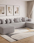 Black Corduroy Modular U Shaped Three Piece Corner Sectional With Console And Toss Pillows