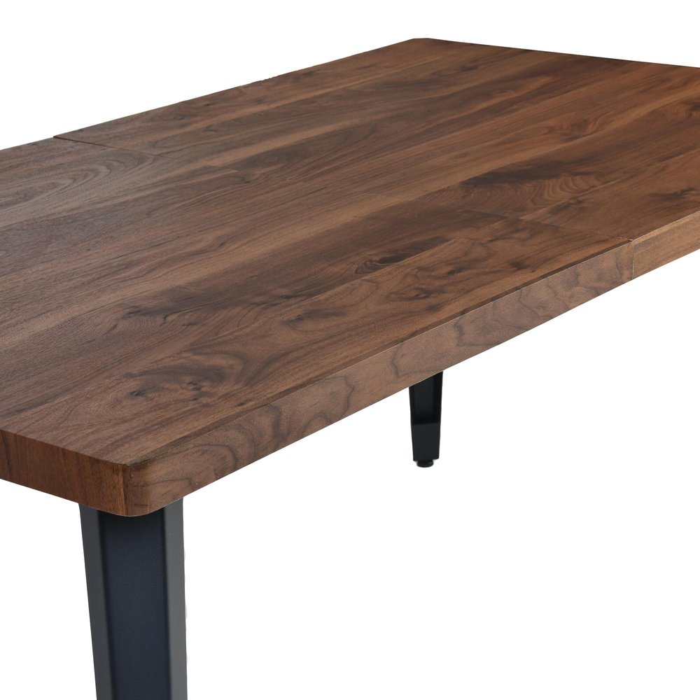 63" Walnut And Black Wood And Iron Dining Table