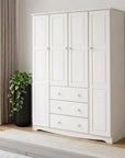 72" White Solid Wood Four Door Three Drawer Combo Dresser