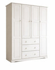 72" White Solid Wood Four Door Three Drawer Combo Dresser