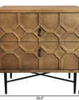 26" Natural Iron and Solid Wood Distressed Carved Geometric Two Drawer Nightstand