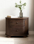 26" Brown Solid Wood Oval Distressed Two Drawer Nightstand