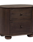 26" Brown Solid Wood Oval Distressed Two Drawer Nightstand
