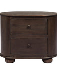 26" Brown Solid Wood Oval Distressed Two Drawer Nightstand
