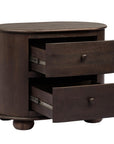 26" Brown Solid Wood Oval Distressed Two Drawer Nightstand