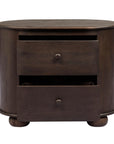 26" Brown Solid Wood Oval Distressed Two Drawer Nightstand