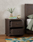 26" Brown Solid Wood Oval Distressed Two Drawer Nightstand