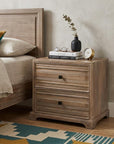 24" Light Brown Solid Wood Distressed Two Drawer Nightstand