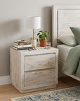 24" Ivory Solid Wood Distressed Two Drawer Nightstand