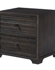24" Umber Solid Wood Distressed Carved Geometric Two Drawer Nightstand