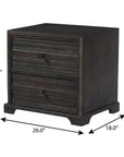 24" Umber Solid Wood Distressed Carved Geometric Two Drawer Nightstand
