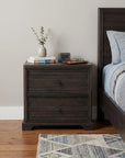 24" Umber Solid Wood Distressed Carved Geometric Two Drawer Nightstand