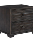 24" Umber Solid Wood Distressed Carved Geometric Two Drawer Nightstand