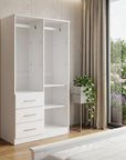 72" White Solid Wood Mirrored Two Door Three Drawer Combo Dresser