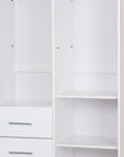 72" White Solid Wood Mirrored Two Door Three Drawer Combo Dresser