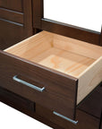 72" Dark Brown Solid Wood Mirrored Two Door Three Drawer Combo Dresser