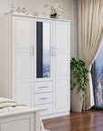 72" White Solid Wood Mirrored Three Door Three Drawer Combo Dresser