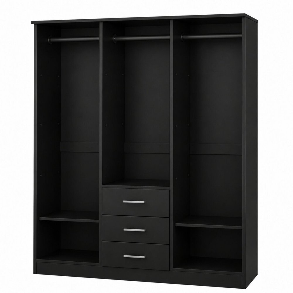 72" White Solid Wood Mirrored Three Door Three Drawer Combo Dresser