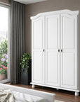 74" White Solid Wood Three Door Combo Dresser