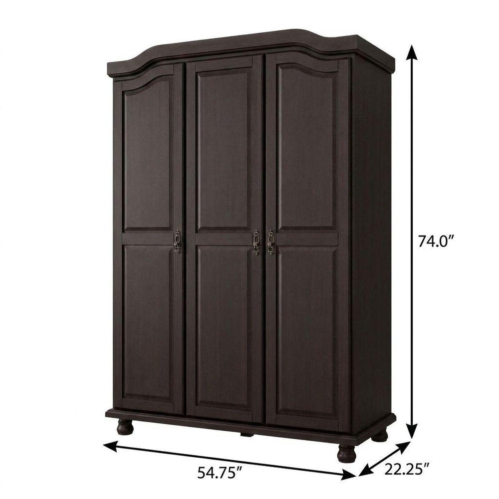 74" Espresso Solid Wood Three Door Combo Dresser
