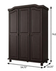 74" Espresso Solid Wood Three Door Combo Dresser