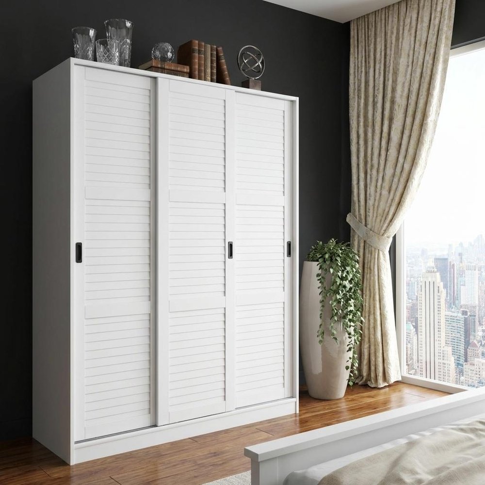 72" White Solid Wood Three Door Combo Dresser