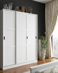72" White Solid Wood Three Door Combo Dresser
