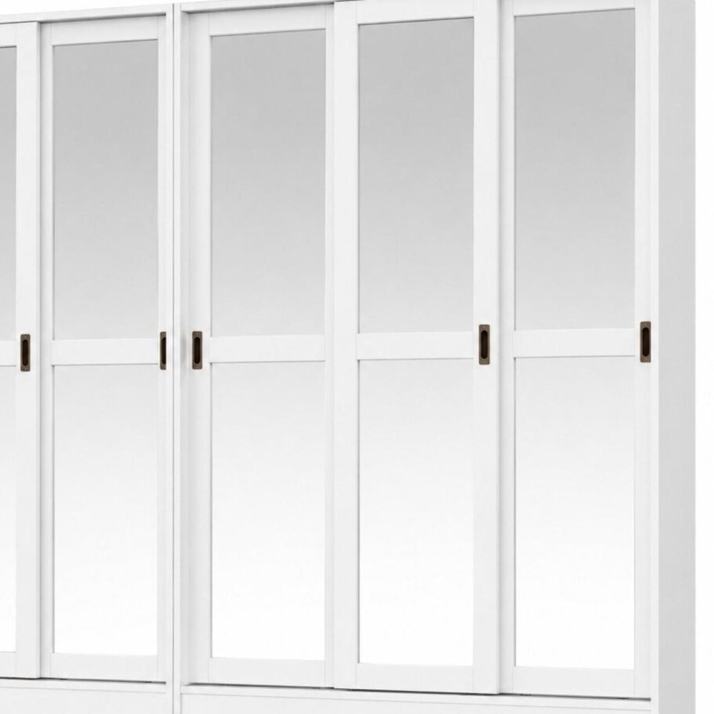 72" White Solid Wood Mirrored Six Door Combo Dresser