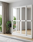 72" White Solid Wood Mirrored Six Door Combo Dresser