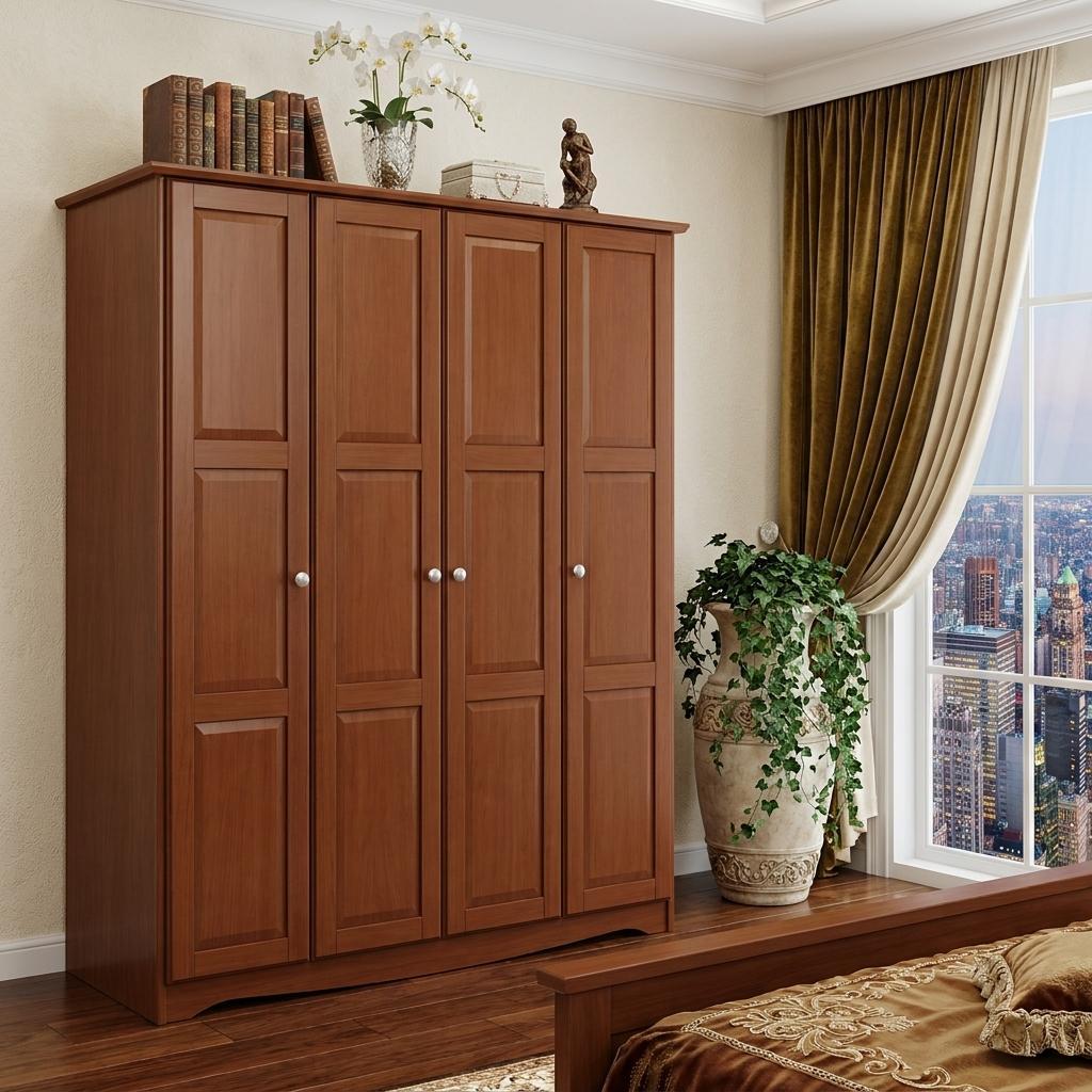 72" Coffee Solid Wood Four Door Combo Dresser